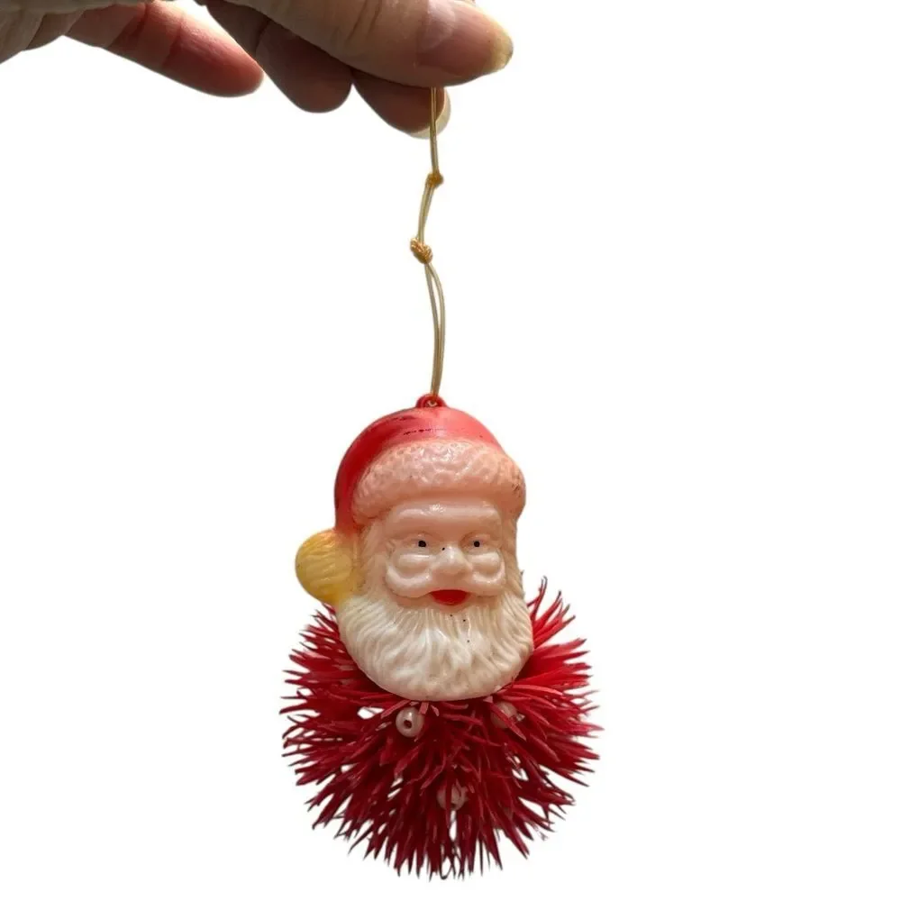 Mid Century 60s Santa Claus Christmas Ornament Plastic Head Porcupine Body VIDEO